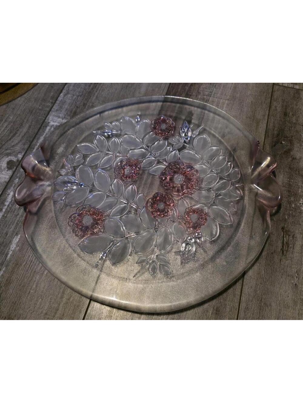 MIKASA Crystal Pink‎ Rosella 14 1/2" Cake Plate Platter Large Serving Plate